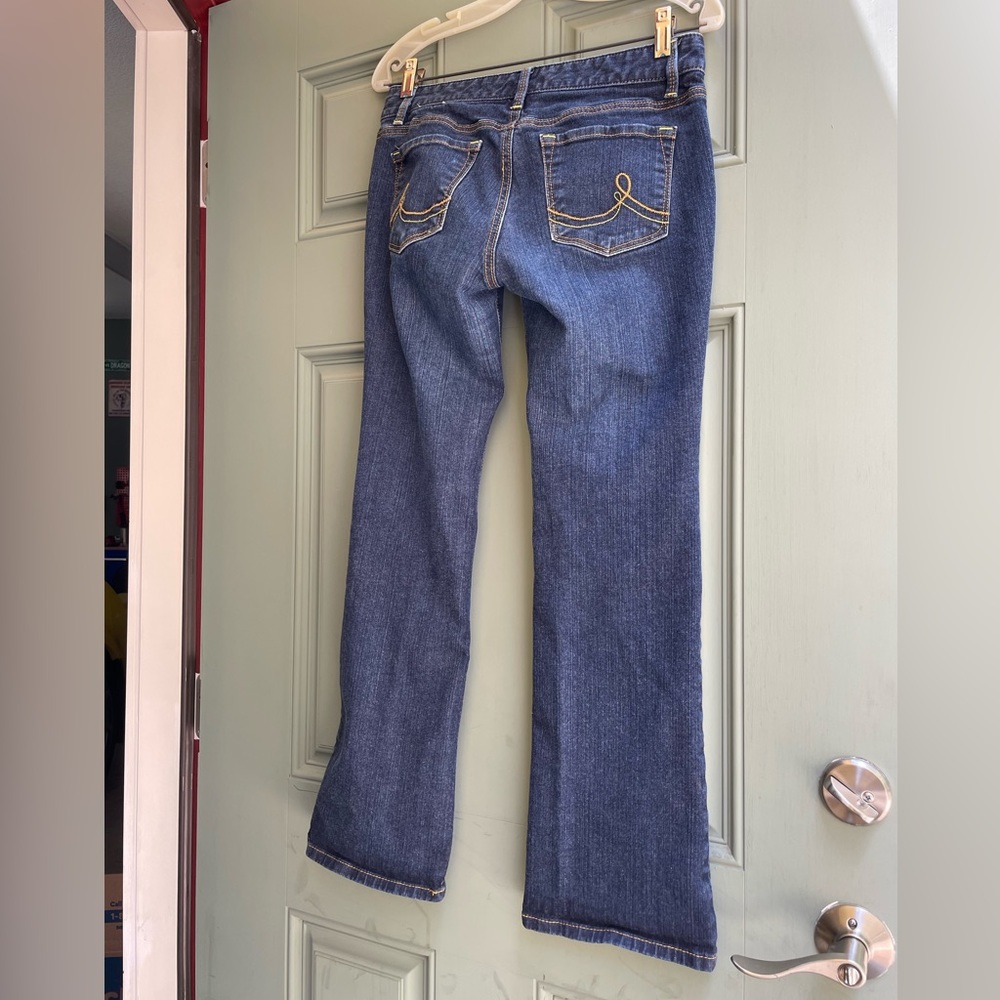 Ann Taylor Loft 5 Pocket Dark Blue Denim Original Boot Cut Jeans Size 6 Petite - Picture 8 of 10